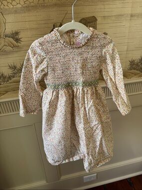 La coqueta  Girls Long Sleeve Floral Smocked Dress - Pink Multi